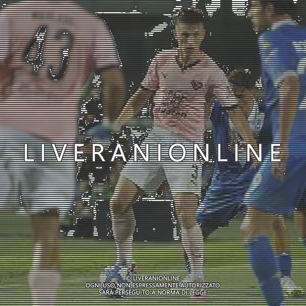 Kristoffer Lund of Palermo FC play the ball during Brescia Calcio FC vs Palermo FC, 1° Serie BKT 2024-25 game at Mario Rigamonti stadium in Brescia, Italy, on August 16, 2024. (Photo by Davide Casentini)