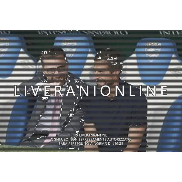 Morgan De Sanctis Sport Director of Palermo FC and Alessio Dionisi Head Coach of Palermo FC during Brescia Calcio FC vs Palermo FC, 1° Serie BKT 2024-25 game at Mario Rigamonti stadium in Brescia, Italy, on August 16, 2024. (Photo by Davide Casentini)