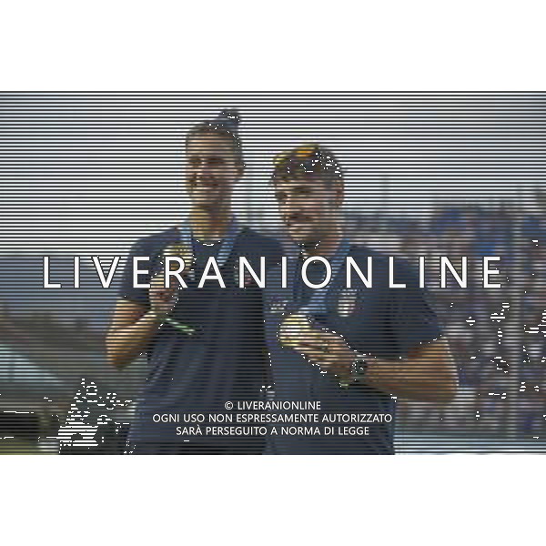 Anna Danesi (volley) and Giovanni De Gennaro (kayak) gold medal in Olimpic Games in Paris 2024 during Brescia Calcio FC vs Palermo FC, 1° Serie BKT 2024-25 game at Mario Rigamonti stadium in Brescia, Italy, on August 16, 2024. (Photo by Davide Casentini)