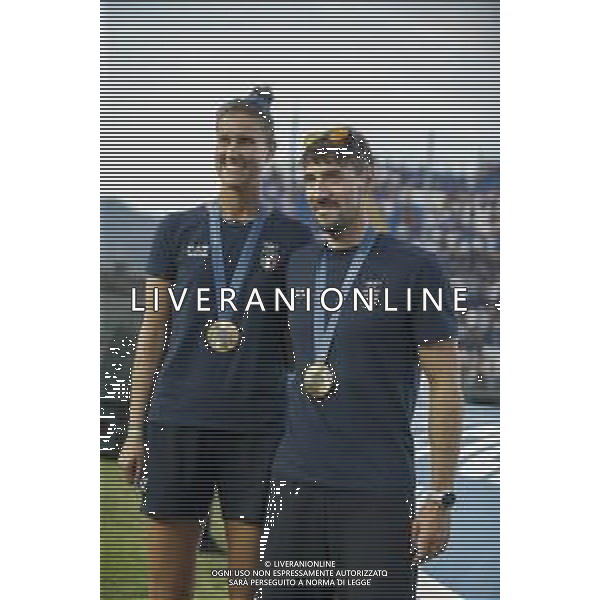 Anna Danesi (volley) and Giovanni De Gennaro (kayak) gold medal in Olimpic Games in Paris 2024 during Brescia Calcio FC vs Palermo FC, 1° Serie BKT 2024-25 game at Mario Rigamonti stadium in Brescia, Italy, on August 16, 2024. (Photo by Davide Casentini)