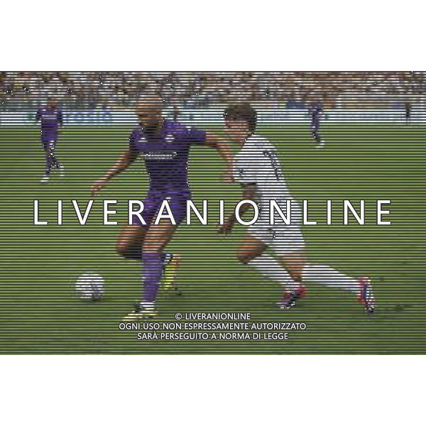 Sofyan Amrabat of ACF Fiorentina competes for the ball with Adriàn Bernabè of Parma AC during Parma FC vs ACF Fiorentina, 1° Serie A Enilive 2024-25 game at Ennio Tardini Stadium in Parma (PR), Italy, on August 17, 2024. (Photo by Davide Casentini)/AGENZIA ALDO LIVERANI SAS