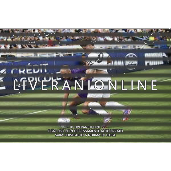 Sofyan Amrabat of ACF Fiorentina competes for the ball with Adriàn Bernabè of Parma AC during Parma FC vs ACF Fiorentina, 1° Serie A Enilive 2024-25 game at Ennio Tardini Stadium in Parma (PR), Italy, on August 17, 2024. (Photo by Davide Casentini)/AGENZIA ALDO LIVERANI SAS