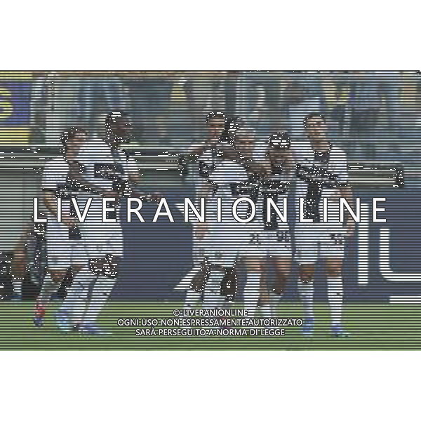 Dennis Man of Parma AC celebrates after scoring during Parma FC vs ACF Fiorentina, 1° Serie A Enilive 2024-25 game at Ennio Tardini Stadium in Parma (PR), Italy, on August 17, 2024. (Photo by Davide Casentini)/AGENZIA ALDO LIVERANI SAS