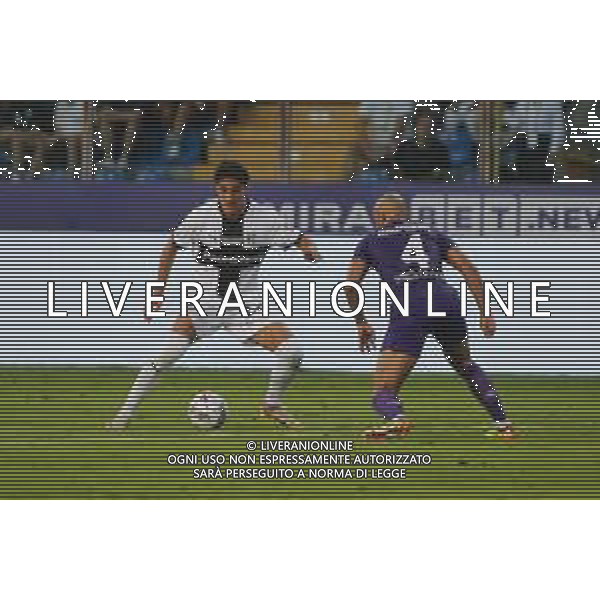 Matteo Cancellieri of Parma AC competes for the ball with Sofyan Amrabat of ACF Fiorentina during Parma FC vs ACF Fiorentina, 1° Serie A Enilive 2024-25 game at Ennio Tardini Stadium in Parma (PR), Italy, on August 17, 2024. (Photo by Davide Casentini)/AGENZIA ALDO LIVERANI SAS