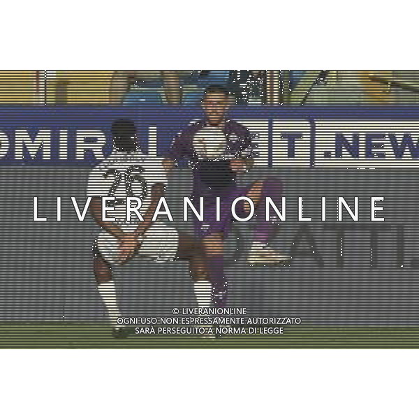 Cristiano Biraghi of ACF Fiorentina. competes for the ball with Woyo Coulibaly of Parma AC during Parma FC vs ACF Fiorentina, 1° Serie A Enilive 2024-25 game at Ennio Tardini Stadium in Parma (PR), Italy, on August 17, 2024. (Photo by Davide Casentini)/AGENZIA ALDO LIVERANI SAS