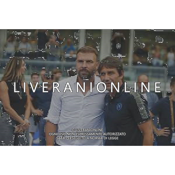 Paolo Zanetti Head Coach of Hellas Verona FC and Antonio Conte Head Coach of SSC Napoli during Hellas Verona FC vs SSC Napoli, 1° Serie A EniLive 2024-25 game at Marcantonio Bentegodi Stadium in Verona (VR), Italy, on August 18, 2024. (Photo by Davide Casentini)/AGENZIA ALDO LIVERANI SAS