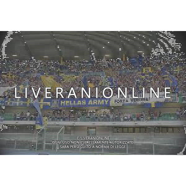 the fans show their support during Hellas Verona FC vs SSC Napoli, 1° Serie A EniLive 2024-25 game at Marcantonio Bentegodi Stadium in Verona (VR), Italy, on August 18, 2024. (Photo by Davide Casentini)/AGENZIA ALDO LIVERANI SAS