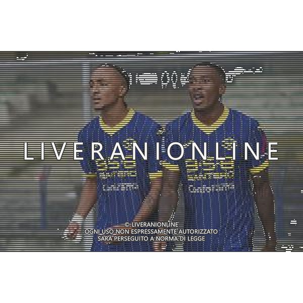 Dailon Livramento of Hellas Verona FC FC celebrates after scoring during Hellas Verona FC vs SSC Napoli, 1° Serie A EniLive 2024-25 game at Marcantonio Bentegodi Stadium in Verona (VR), Italy, on August 18, 2024. (Photo by Davide Casentini)/AGENZIA ALDO LIVERANI SAS