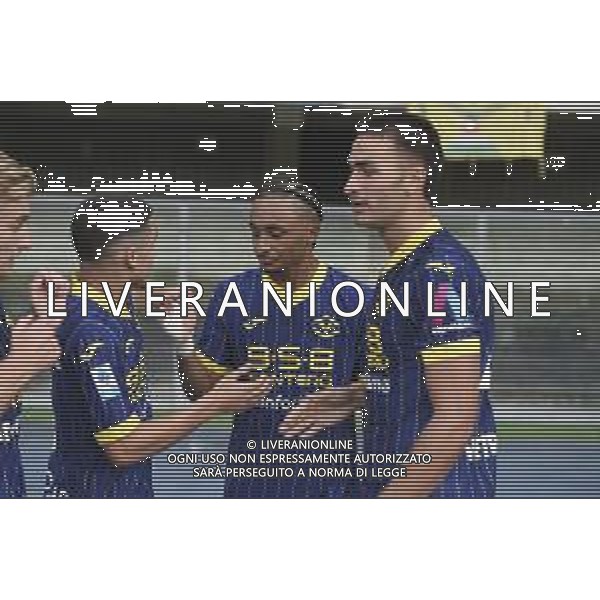Dailon Livramento of Hellas Verona FC FC celebrates after scoring during Hellas Verona FC vs SSC Napoli, 1° Serie A EniLive 2024-25 game at Marcantonio Bentegodi Stadium in Verona (VR), Italy, on August 18, 2024. (Photo by Davide Casentini)/AGENZIA ALDO LIVERANI SAS