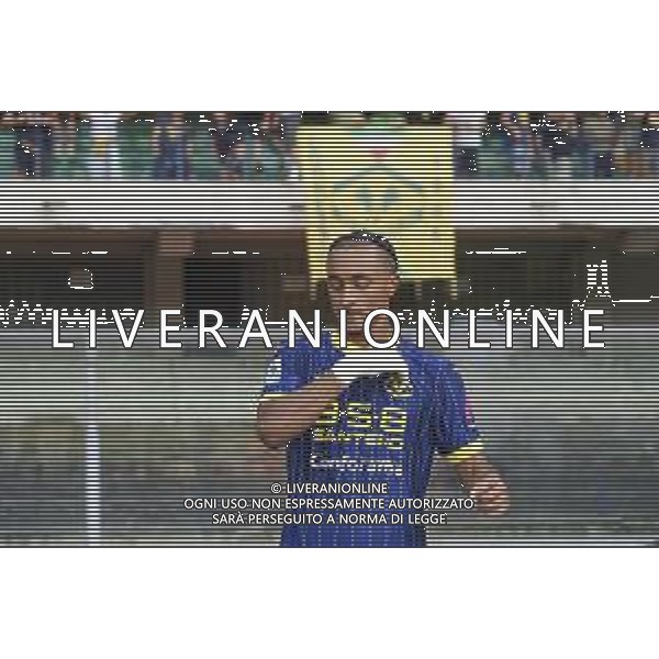 Dailon Livramento of Hellas Verona FC FC celebrates after scoring during Hellas Verona FC vs SSC Napoli, 1° Serie A EniLive 2024-25 game at Marcantonio Bentegodi Stadium in Verona (VR), Italy, on August 18, 2024. (Photo by Davide Casentini)/AGENZIA ALDO LIVERANI SAS