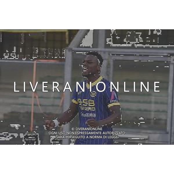 Daniel Mosquera of Hellas Verona FC celebrates after scoring during Hellas Verona FC vs SSC Napoli, 1° Serie A EniLive 2024-25 game at Marcantonio Bentegodi Stadium in Verona (VR), Italy, on August 18, 2024. (Photo by Davide Casentini)/AGENZIA ALDO LIVERANI SAS