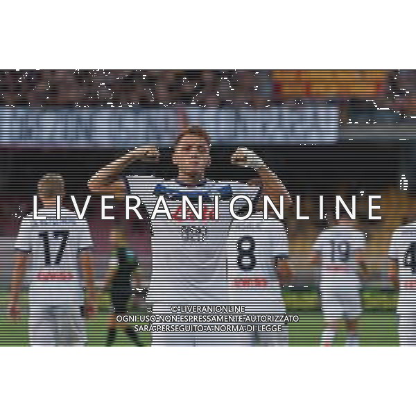TVEM August 19, 2024 Lecce, Italy - US Lecce vs Atalanta - Italian soccer serie A 2024/25 - Via Del Mare Stadium. In the pic by Emmanuele Mastrodonato/agenzia Aldo Liverani sas: Mateo Retegui of Atalanta celebrates after scoring a goal ©TVEM/AGENZIA ALDO LIVERANI SAS