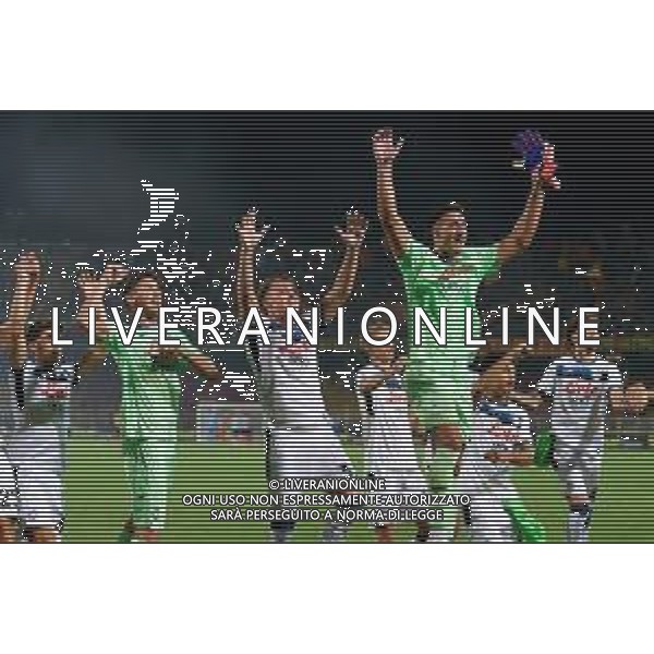 TVEM August 19, 2024 Lecce, Italy - US Lecce vs Atalanta - Italian soccer serie A 2024/25 - Via Del Mare Stadium. In the pic by Emmanuele Mastrodonato/agenzia Aldo Liverani sas: players of Atalanta celebrates the victory