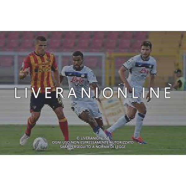 TVEM August 19, 2024 Lecce, Italy - US Lecce vs Atalanta - Italian soccer serie A 2024/25 - Via Del Mare Stadium. In the pic by Emmanuele Mastrodonato/agenzia Aldo Liverani sas: Nikola Krstovic of US Lecce in action against Isak Hien of Atalanta