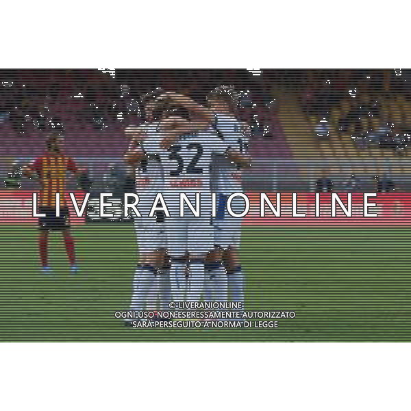 TVEM August 19, 2024 Lecce, Italy - US Lecce vs Atalanta - Italian soccer serie A 2024/25 - Via Del Mare Stadium. In the pic by Emmanuele Mastrodonato/agenzia Aldo Liverani sas: Marco Brescianini of Atalanta celebrates after scoring a goal with teammates