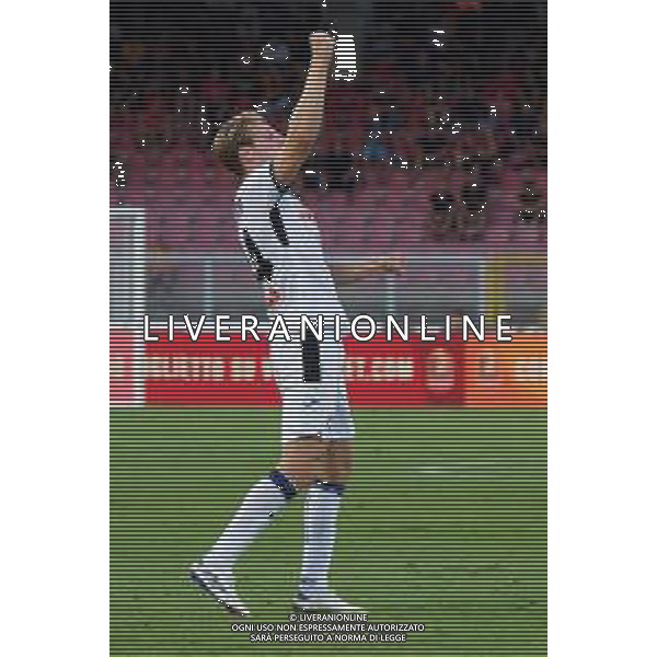 TVEM August 19, 2024 Lecce, Italy - US Lecce vs Atalanta - Italian soccer serie A 2024/25 - Via Del Mare Stadium. In the pic by Emmanuele Mastrodonato/agenzia Aldo Liverani sas: Marco Brescianini of Atalanta celebrates after scoring a goal