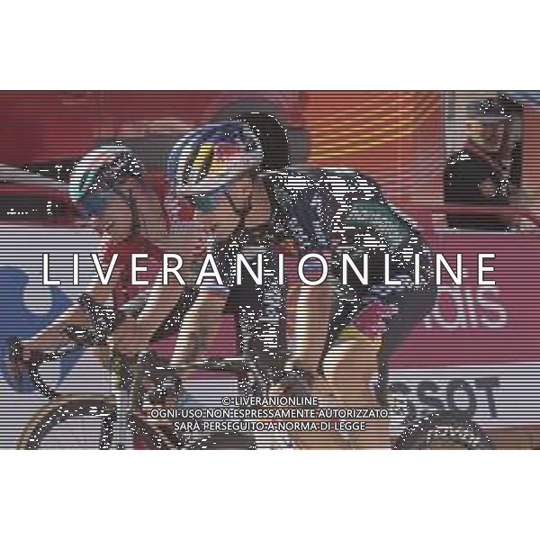 20-08-2024 Vuelta A Espana; Tappa 04 Plasencia - Pico Villuercas; 2024, Red Bull - Bora - Hansgrohe; 2024, Lotto - Dstny; Roglic, Primoz; Van Eetvelt, Lennert; Pico Villuercas; ©SIROTTI/AGENZIA ALDO LIVERANI SAS