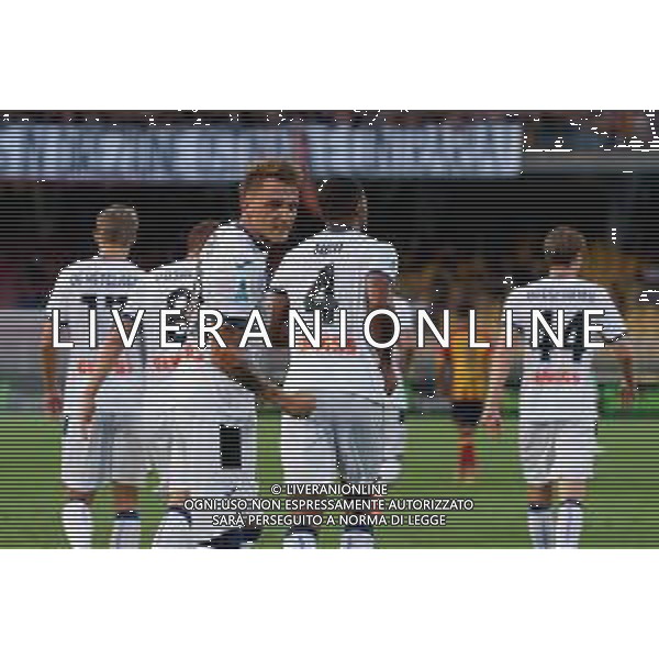 TVEM August 19, 2024 Lecce, Italy - US Lecce vs Atalanta - Italian soccer serie A 2024/25 - Via Del Mare Stadium. In the pic by Emmanuele Mastrodonato /AGENZIA ALDO LIVERANI SAS: Mateo Retegui of Atalanta celebrates after scoring a goal /AGENZIA ALDO LIVERANI SAS
