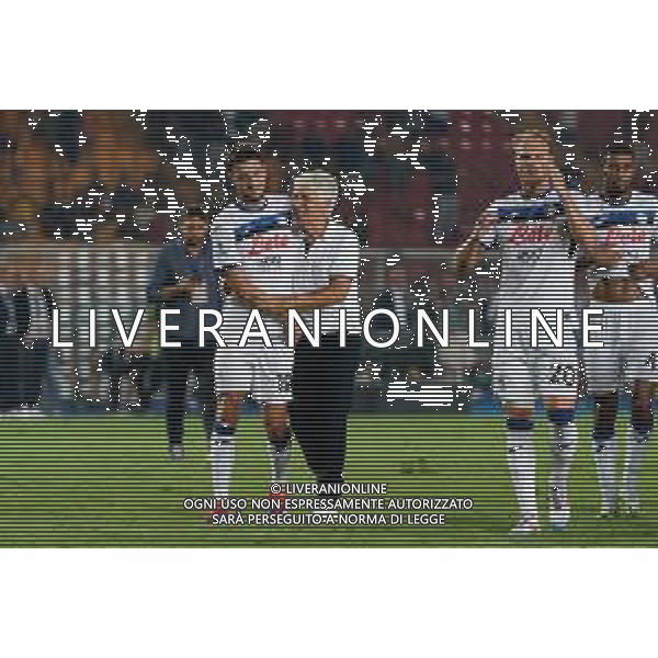TVEM August 19, 2024 Lecce, Italy - US Lecce vs Atalanta - Italian soccer serie A 2024/25 - Via Del Mare Stadium. In the pic by Emmanuele Mastrodonato /AGENZIA ALDO LIVERANI SAS: Berat Djimsiti of Atalanta celebrates the victory with coach Gian Piero Gasperini of Atalanta /AGENZIA ALDO LIVERANI SAS