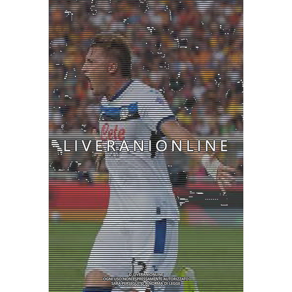 TVEM August 19, 2024 Lecce, Italy - US Lecce vs Atalanta - Italian soccer serie A 2024/25 - Via Del Mare Stadium. In the pic by Emmanuele Mastrodonato /AGENZIA ALDO LIVERANI SAS: Mateo Retegui of Atalanta celebrates after scoring a goal /AGENZIA ALDO LIVERANI SAS