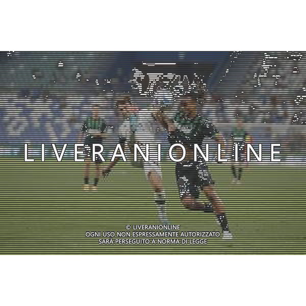 Justin Kumi of US Sassuolo battle for the ball with Giacomo Calò of Cesena FC during US Sassuolo Calcio vs Cesena FC, 2° Serie B BKT 2024-25 game at Mapei stadium - Città del Tricolore in Reggio Emilia (RE), Italy, on August 24, 2024. (Photo by Davide Casentini)/AGENZIA ALDO LIVERANI SAS