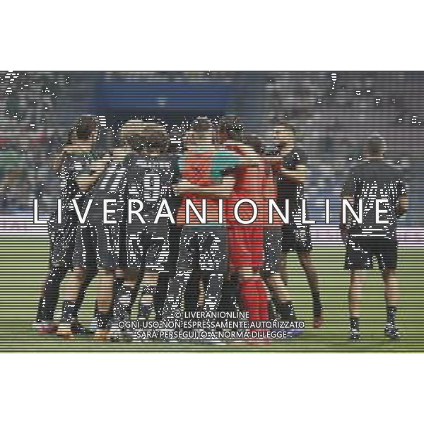 Flavio Russo of US Sassuolo celebrates with team mate during US Sassuolo Calcio vs Cesena FC, 2° Serie B BKT 2024-25 game at Mapei stadium - Città del Tricolore in Reggio Emilia (RE), Italy, on August 24, 2024. (Photo by Davide Casentini)/AGENZIA ALDO LIVERANI SAS