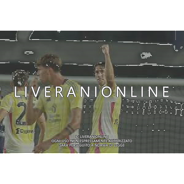 Dusan Vlahovic of Juventus FC celebrates after scoring during Hellas Verona FC vs Juventus FC, 2° Serie A Enilive 2024-25 game at Marcantonio Bentegodi Stadium in Verona (VR), Italy, on August 26, 2024. (Photo by Davide Casentini)/ AGENZIA ALDO LIVERANI SAS