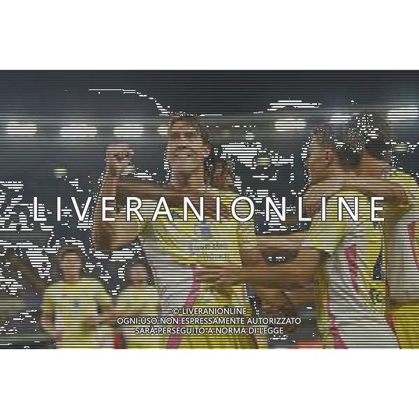 Dusan Vlahovic of Juventus FC celebrates after scoring during Hellas Verona FC vs Juventus FC, 2° Serie A Enilive 2024-25 game at Marcantonio Bentegodi Stadium in Verona (VR), Italy, on August 26, 2024. (Photo by Davide Casentini)/ AGENZIA ALDO LIVERANI SAS