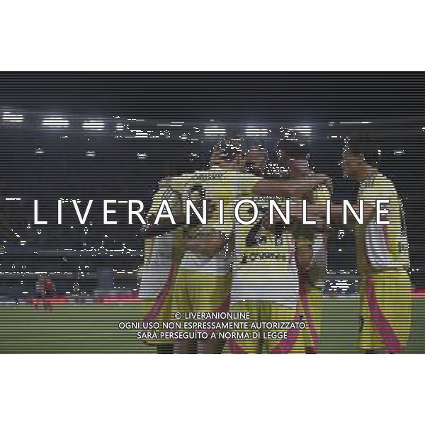 Dusan Vlahovic of Juventus FC celebrates after scoring during Hellas Verona FC vs Juventus FC, 2° Serie A Enilive 2024-25 game at Marcantonio Bentegodi Stadium in Verona (VR), Italy, on August 26, 2024. (Photo by Davide Casentini)/ AGENZIA ALDO LIVERANI SAS
