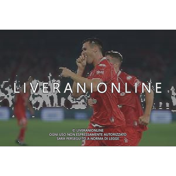 TVEM August 27, 2024 Bari, Italy - SSC Bari vs US Sassuolo - Italian soccer serie B 2024/25 - San Nicola Stadium. In the pic: Kevin Lasagna of SSC Bari celebrates after scoring a goal foto mastrodonato emanuele-ag aldo liverani sas