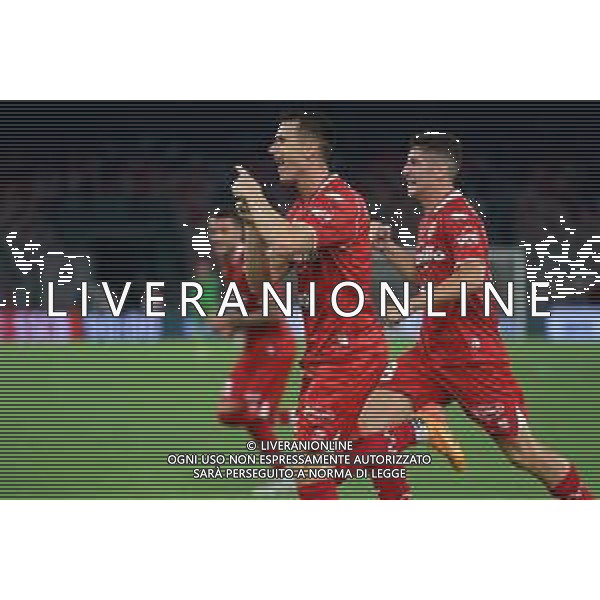 TVEM August 27, 2024 Bari, Italy - SSC Bari vs US Sassuolo - Italian soccer serie B 2024/25 - San Nicola Stadium. In the pic: Kevin Lasagna of SSC Bari celebrates after scoring a goal foto mastrodonato emanuele-ag aldo liverani sas