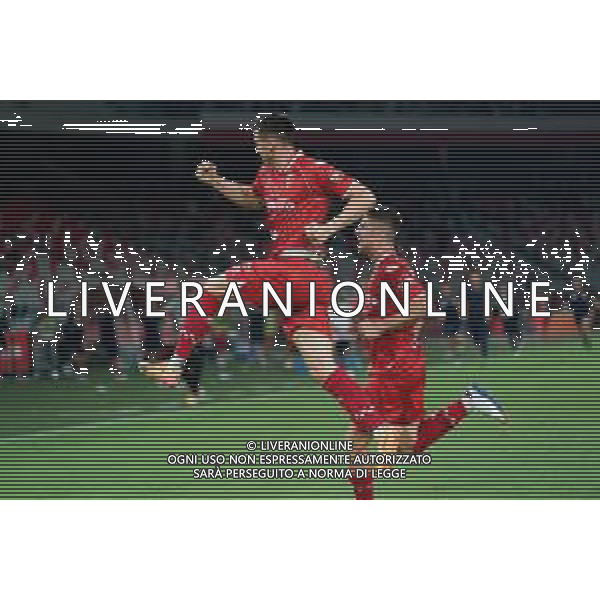 TVEM August 27, 2024 Bari, Italy - SSC Bari vs US Sassuolo - Italian soccer serie B 2024/25 - San Nicola Stadium. In the pic: Kevin Lasagna of SSC Bari celebrates after scoring a goal foto mastrodonato emanuele-ag aldo liverani sas