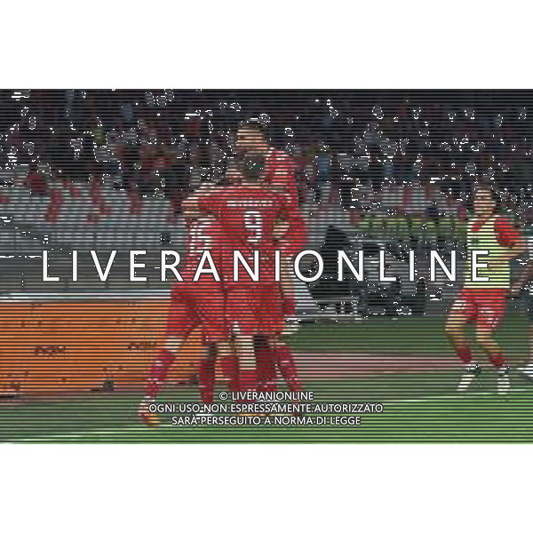 TVEM August 27, 2024 Bari, Italy - SSC Bari vs US Sassuolo - Italian soccer serie B 2024/25 - San Nicola Stadium. In the pic: Kevin Lasagna of SSC Bari celebrates after scoring a goal with teammates foto mastrodonato emanuele-ag aldo liverani sas