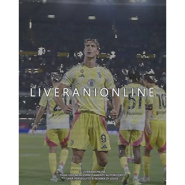 Dusan Vlahovic of Juventus FC celebrates after scoring during Hellas Verona FC vs Juventus FC, 2° Serie A Enilive 2024-25 game at Marcantonio Bentegodi Stadium in Verona (VR), Italy, on August 26, 2024. (Photo by Davide Casentini)/AGENZIA ALDO LIVERANI SAS