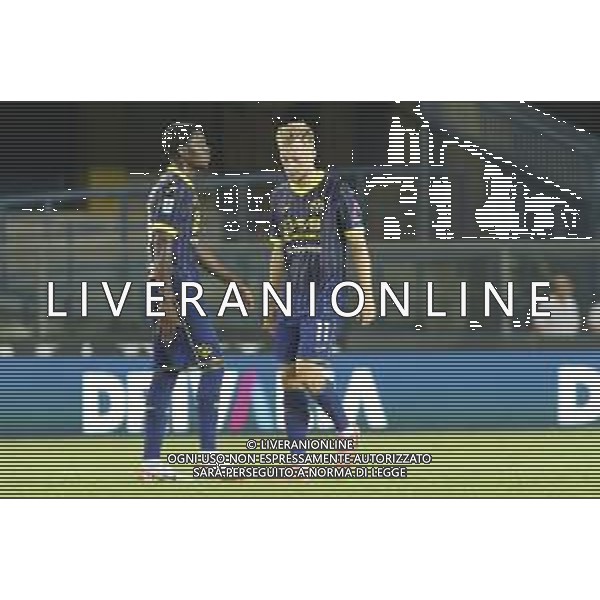 Casper Tengstedt of Hellas Verona FC and Faride Alidou of Hellas Verona FC expresses disappointment at the end of Hellas Verona FC vs Juventus FC, 2° Serie A Enilive 2024-25 game at Marcantonio Bentegodi Stadium in Verona (VR), Italy, on August 26, 2024. (Photo by Davide Casentini)/AGENZIA ALDO LIVERANI SAS