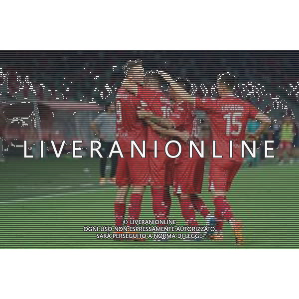 TVEM August 27, 2024 Bari, Italy - SSC Bari vs US Sassuolo - Italian soccer serie B 2024/25 - San Nicola Stadium. In the pic: Kevin Lasagna of SSC Bari celebrates after scoring a goal with teammates ©Emanuele Mastrodonato/AGENZIA ALDO LIVERANI SAS