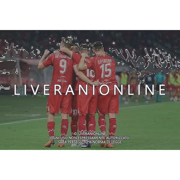 TVEM August 27, 2024 Bari, Italy - SSC Bari vs US Sassuolo - Italian soccer serie B 2024/25 - San Nicola Stadium. In the pic: Kevin Lasagna of SSC Bari celebrates after scoring a goal with teammates ©Emanuele Mastrodonato/AGENZIA ALDO LIVERANI SAS