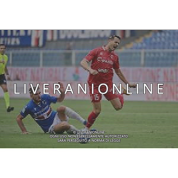 TVRG Sampdoria vs Bari nella foto il fallo da ultimo uomo di Stipe Vulikic (Sampdoria) su Kevin Lasagna (Bari) giudicato da espulsione dall\'arbitro Fabio Maresca di Napoli dopo revisione al VAR Genova 31-08-2024 Stadio Luigi Ferraris - Marassi Campionato Serie BKT - 4a giornata foto Roberto Garavaglia/Agenzia Aldo Liverani sas
