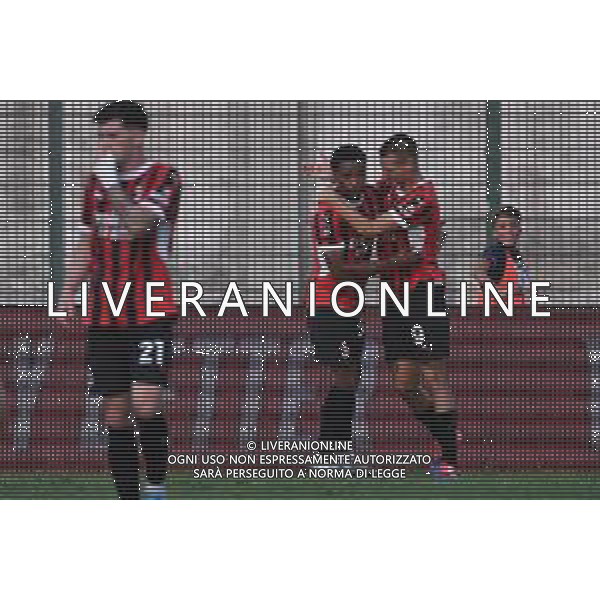 TVRG Milan Futuro vs Carpi nella foto Silvano Clif Robbie Vos (Milan Futuro) e Francesco Camarda (Milan Futuro) esultanza dopo il gol dell\'1 a 1 Busto Arsizio (VA) 01-09-2024 Stadio Carlo Speroni Campionato Serie C girone B - 2a giornata foto Roberto Garavaglia/Agenzia Aldo Liverani sas