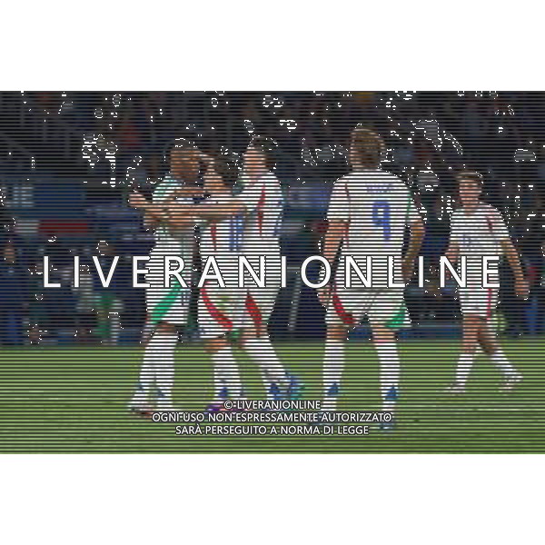 TVEM September 6, 2024 in Paris, France. France vs Italy, UEFA Nations League 2024/25 League A Group A2 match - Parc des Princes Stadium. In the pic: Giacomo Raspadori of Italy celebrates after scoring a goal with teammates ©Emanuele Mastrodonato/AGENZIA ALDO LIVERANI SAS
