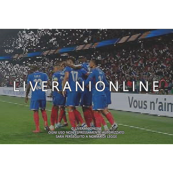TVEM September 6, 2024 in Paris, France. France vs Italy, UEFA Nations League 2024/25 League A Group A2 match - Parc des Princes Stadium. In the pic: Bradley Barcola of France celebrates after scoring a goal with teammates foto emmanuele-mastrodonato-ag aldo liverani ss