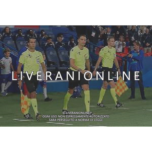 TVEM September 6, 2024 in Paris, France. France vs Italy, UEFA Nations League 2024/25 League A Group A2 match - Parc des Princes Stadium. In the pic: the referee Sandro Schärer of Switzerland and his assistants/AGENZIA ALDO LIVERANI SAS