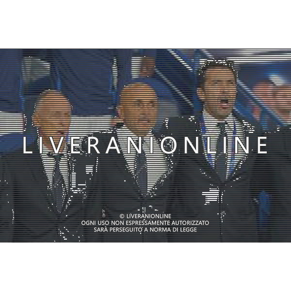 TVEM September 6, 2024 in Paris, France. France vs Italy, UEFA Nations League 2024/25 League A Group A2 match - Parc des Princes Stadium. In the pic: coach of Italy Marco Domenichini, Luciano Spalletti head coach of Italy and Italy Head of Delegation Gianluigi Buffon during the National Anthems/AGENZIA ALDO LIVERANI SAS