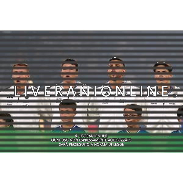 TVEM September 6, 2024 in Paris, France. France vs Italy, UEFA Nations League 2024/25 League A Group A2 match - Parc des Princes Stadium. In the pic: Davide Frattesi, Andrea Cambiaso, Lorenzo Pellegrini and Samuele Ricci of Italy line up during the National Anthems/AGENZIA ALDO LIVERANI SAS