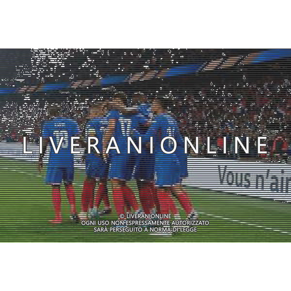 TVEM September 6, 2024 in Paris, France. France vs Italy, UEFA Nations League 2024/25 League A Group A2 match - Parc des Princes Stadium. In the pic: Bradley Barcola of France celebrates after scoring a goal with teammates/AGENZIA ALDO LIVERANI SAS