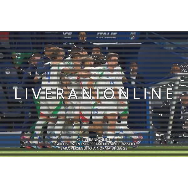 TVEM September 6, 2024 in Paris, France. France vs Italy, UEFA Nations League 2024/25 League A Group A2 match - Parc des Princes Stadium. In the pic: players of Italy celebrates after scoring a goal ©Emmanuele Mastrodonato-AGENZIA ALDO LIVERANI SAS