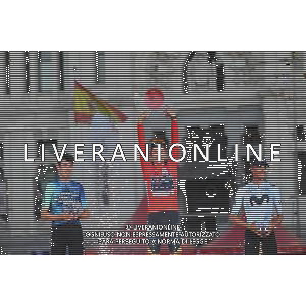 08-09-2024 Vuelta A Espana; 2024, Red Bull - Bora - Hansgrohe; 2024, Decathlon - Ag2r La Mondiale; 2024, Movistar; Roglic, Primoz; O\'connor, Ben; Mas, Enric; Madrid; ©SIROTTI- AGENZIA ALDO LIVERANI SAS