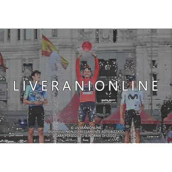 08-09-2024 Vuelta A Espana; 2024, Red Bull - Bora - Hansgrohe; 2024, Decathlon - Ag2r La Mondiale; 2024, Movistar; Roglic, Primoz; O\'connor, Ben; Mas, Enric; Madrid; ©SIROTTI- AGENZIA ALDO LIVERANI SAS