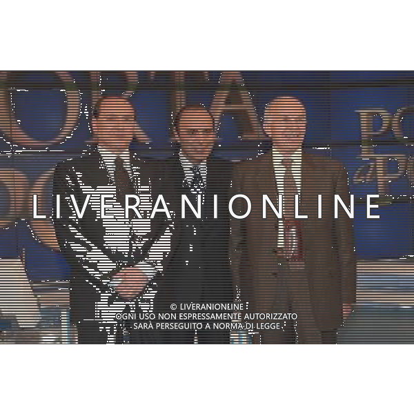 ROMA, 11 GENNAIO 2006 TRASMISSIONE PORTA A PORTA CON BERLUSCONI E BERTINOTTI. NELLA FOTO: SILVIO BERLUSCONI - BRUNO VESPA - FAUSTO BERTINOTTI foto Ag.Aldo Liverani