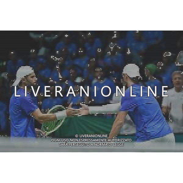 BOLOGNA, ITALIA - 11 SETTEMBRE: Simone Bolelli e Andrea Vavassori dell\'Italia in azione durante la fase a gironi della finale della Coppa Davis 2024 contro il Brasile all\'Unipol Arena l\'11 settembre 2024 a Bologna, Italia foto andrea rosito-ag aldo liverani sas